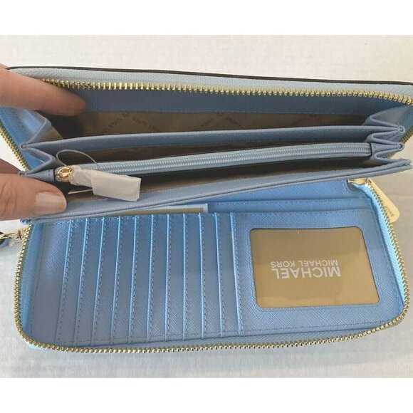 S Michael Kors Continental Wallet Wristlet Pale Blue Leather 35T7GTVE7L NWT - Picture 5 of 6